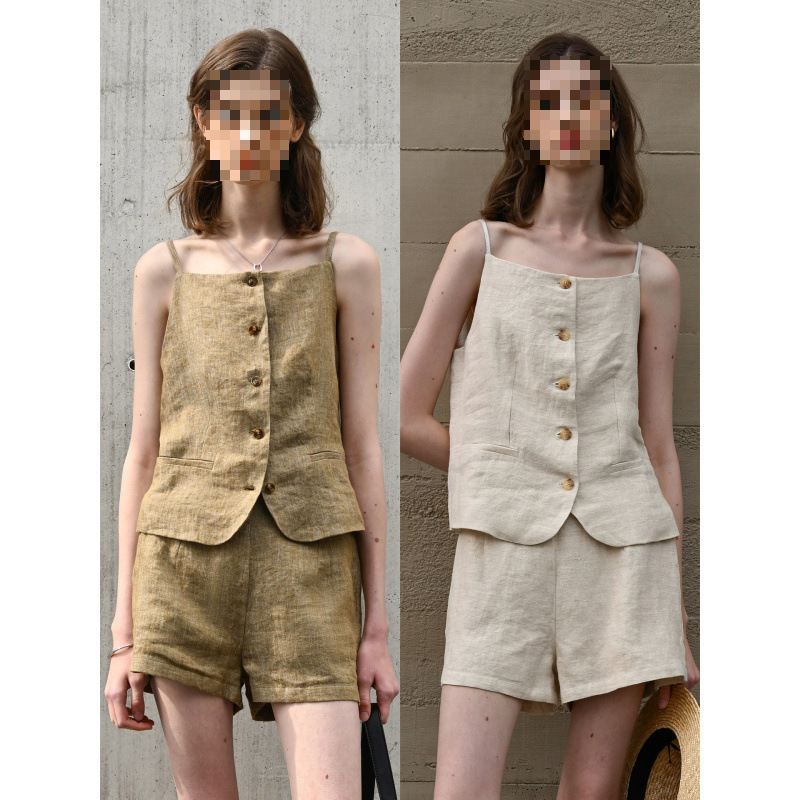 Minimalist linen old money style short camisole vest for women, summer 2026, high-end front-button linen vest