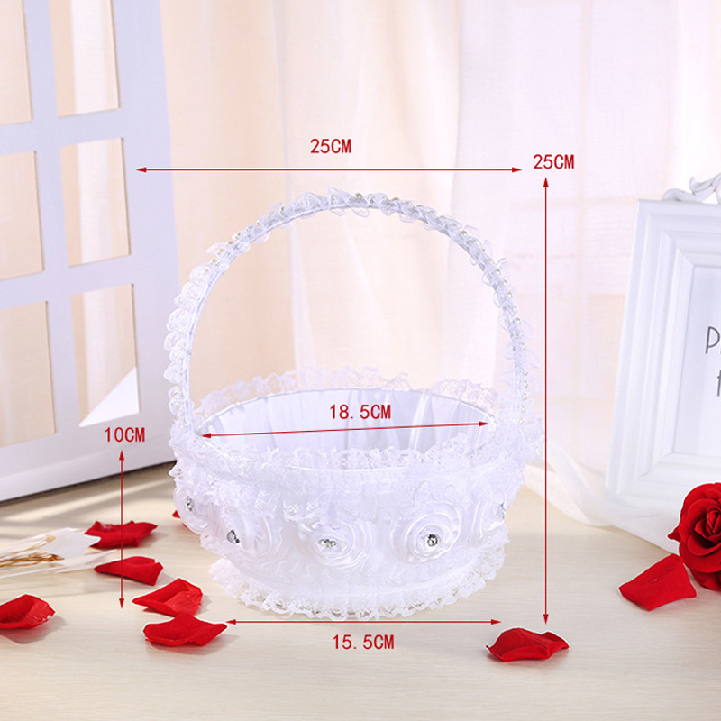 Creativo rhinestone encaje flor cesta regalo dama de honor flor niña pétalo mano cesta boda suministros boda al por mayor