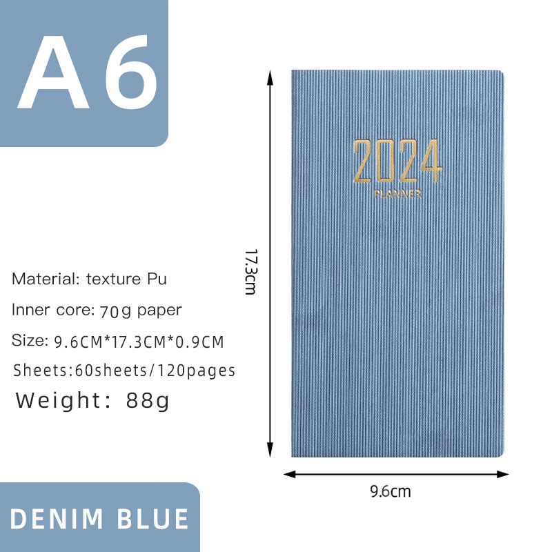 Transfronterizo 2024 Calendario en inglés 2025 a6 Plan portátil 365 días Gestión del tiempo Bloc de notas