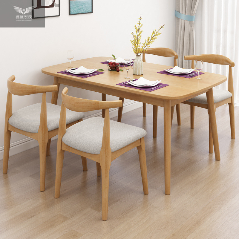 Mesa de comedor de madera sólida nórdica rectangular para 4 personas 6 personas combinación de mesa y silla de comedor moderna simple mesa de comedor casera pequeña casa