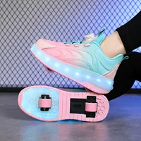 Детская обувь Heelys, невидимые двойные колеса, выдвижные автоматические роликовые коньки для девочек, студенческая светящаяся спортивная обувь