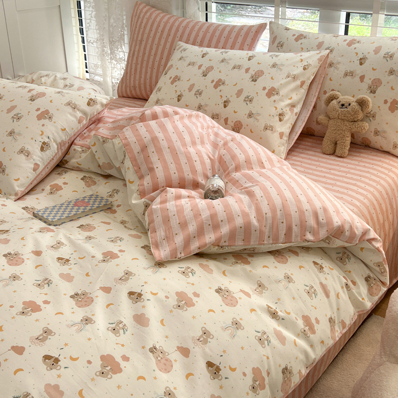 Cama de algodón de cuatro piezas 100 funda de edredón de algodón sábana dormitorio de tres piezas ropa de cama nueva 2025