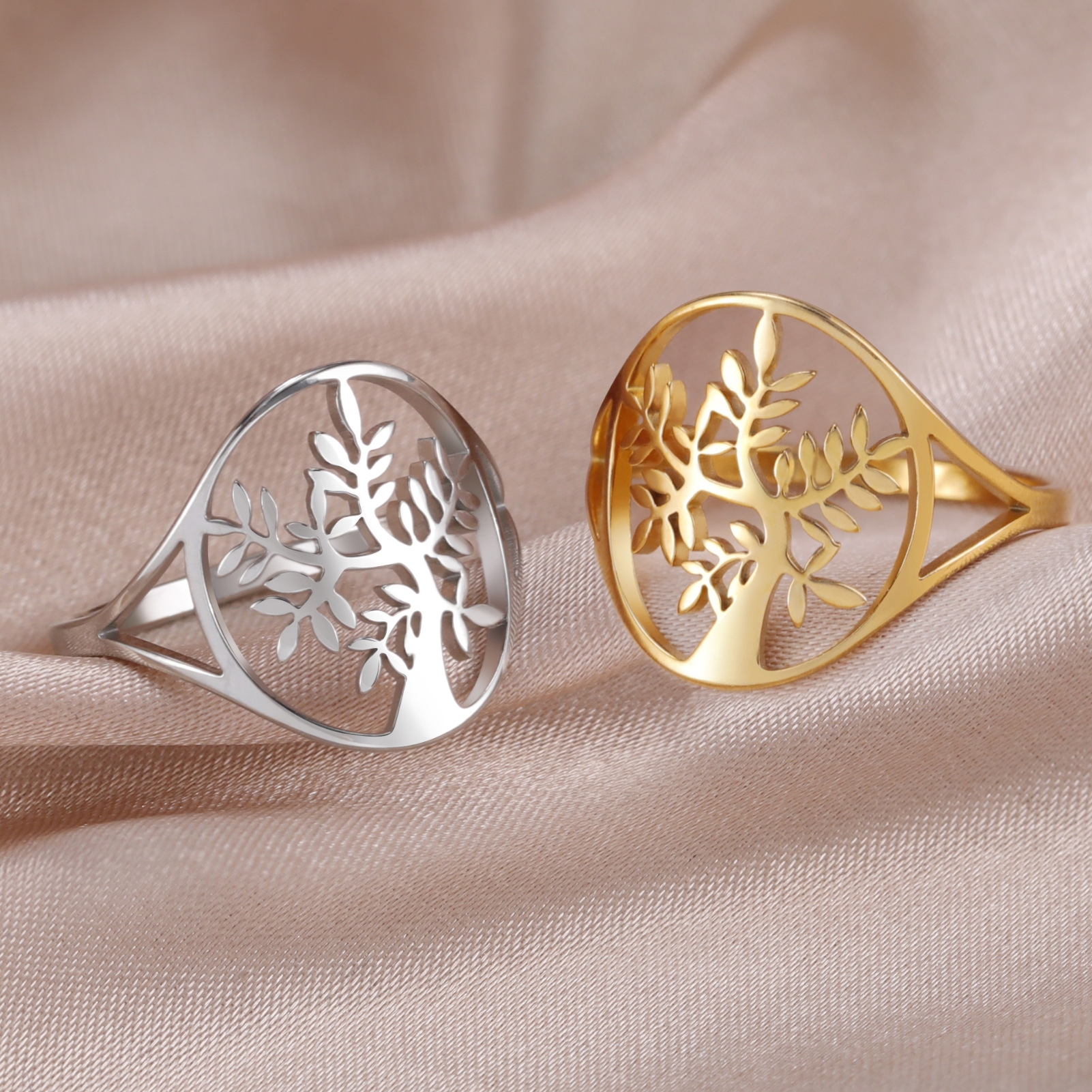 Cross-border cutting titanium steel hollow seven branches ring personalized fashion engagement wedding gift stainless steel ring