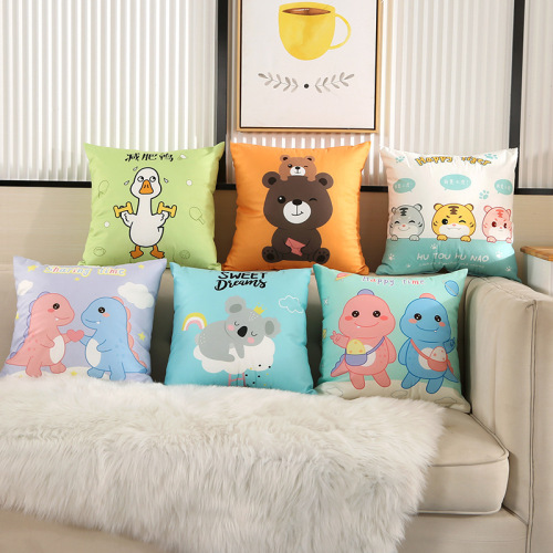 ins cartoon double-sided printed pillow case car cushion backrest short plush peach skin sofa bedside cushion cover