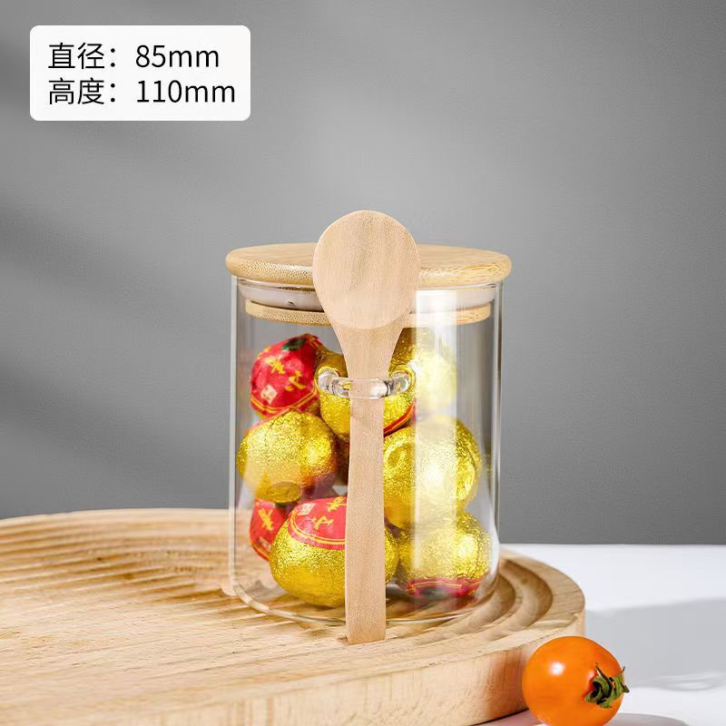 Tarro de almacenamiento de granos de café Tarro de vidrio sellado con cuchara Botella pequeña Caja de almacenamiento de frijoles Tarro de almacenamiento de café en polvo Tarro de té