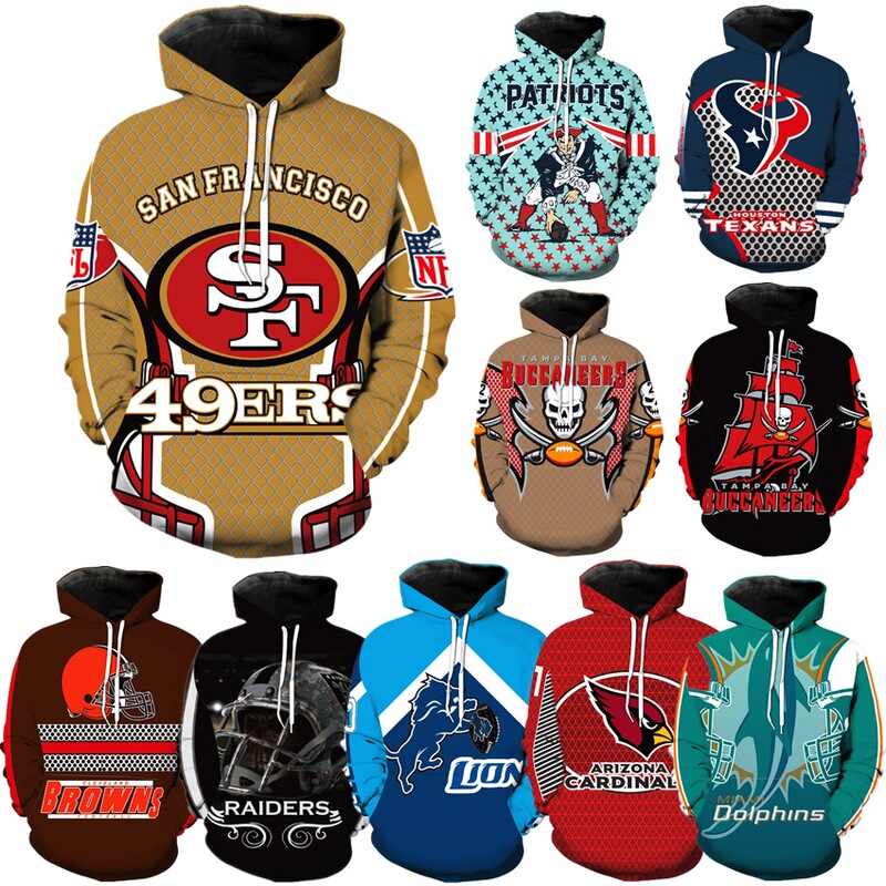 2023 Spring and Autumn Baseball Suit NFL Football Hooded Men's Sweatshirt 3D Digital Print Couple Casual Hoodie