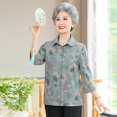 中高年の夏服の女性のおばあさんのシャツの7分袖のお母さんの服の夏の60歳の70のおばあさんの老人のシャツ