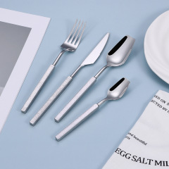 304ステンレスナイフとフォークの新商品の方特プラチナの石紋セットの明るい光の厚い方柄の洋食食器とフォークのスプーン