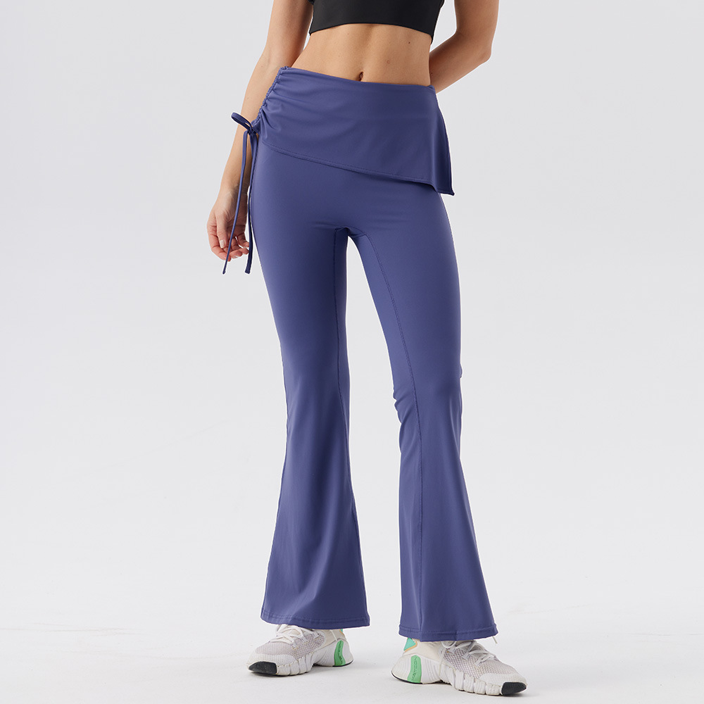 Pantalones de ropa de yoga nude estilo de primavera y verano para mujer con falda, cintura alta ajustada, cadera, estiramiento, ropa deportiva de secado rápido, pantalones