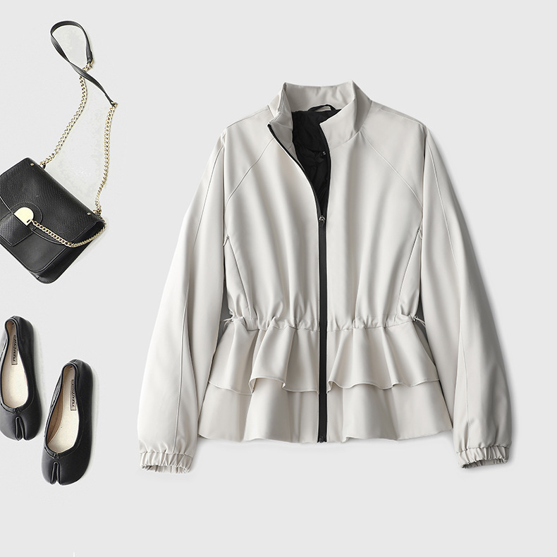 高尔夫球场美到犯规 三防面料收腰荷叶边冲锋衣鹅绒服 90%绒子