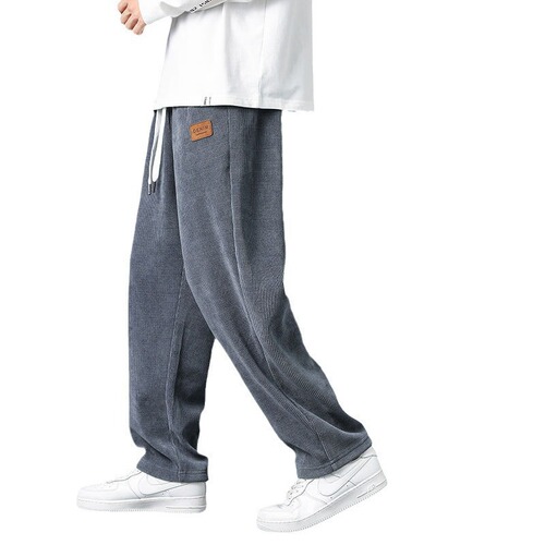 Handsome men's lazy, loose and comfortable velvet straight pants, men's all-matching corduroy draping solid color straight pants