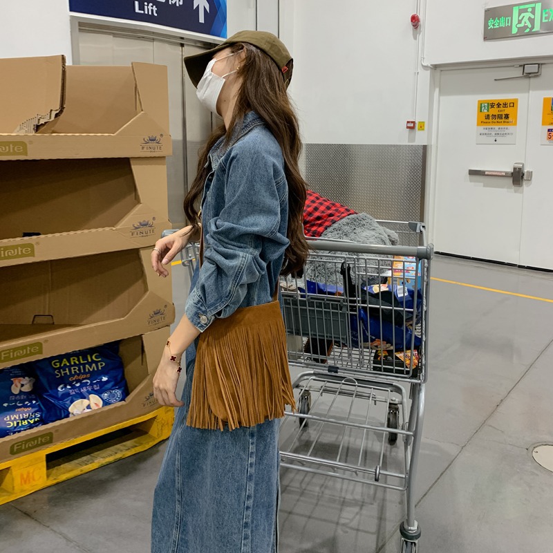 Retro blue autumn denim dress