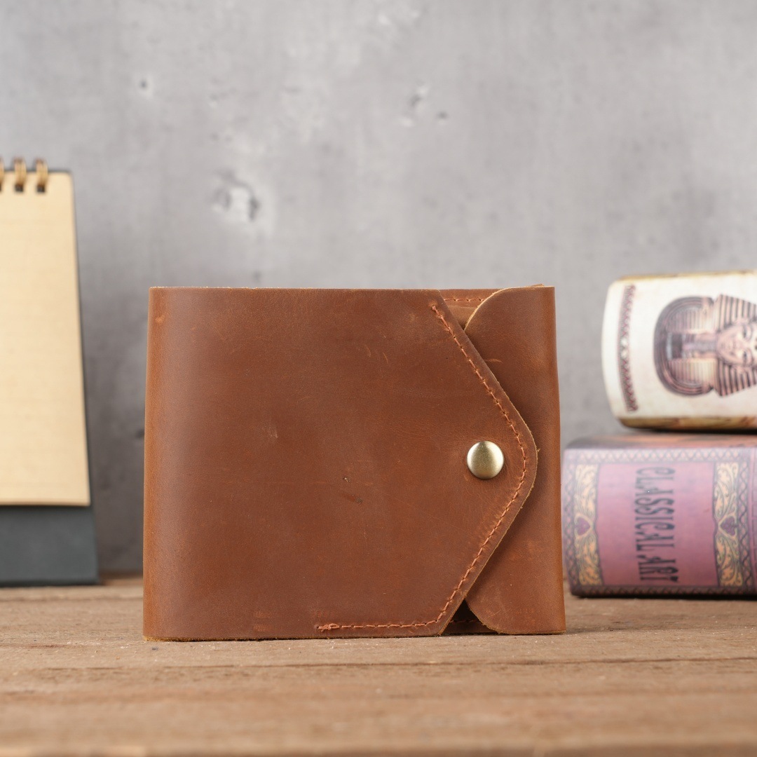 1219 Cross-border Top Layer Cowhide Card Holder Vintage Crazy Horse Leather Wallet Key Holder Simple European and American Style Coin Purse Card Holder
