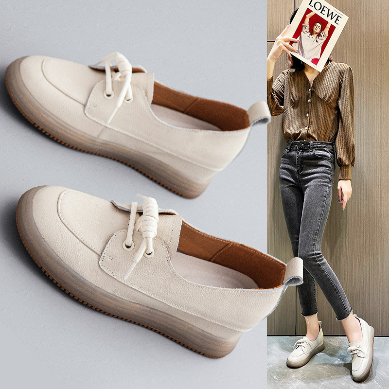 Inner Height White Shoes Women's Genuine Leather White Top Layer Cowhide Breathable All-match Casual Slip-on Slim-fit Women's Shoes Inner Height White Shoes Women's Genuine Leather White Top Layer Cowhide Breathable All-match Casual Slip-on Slim-fit Women's Shoes