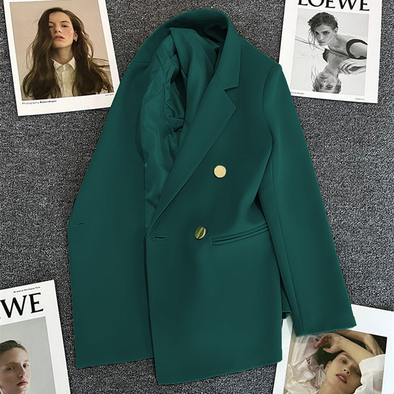 Spring Blazer for Women 2026 Spring and Autumn Double-Breasted Green Suit, Elegant and Slimming, Trendy Street Style Top for Women