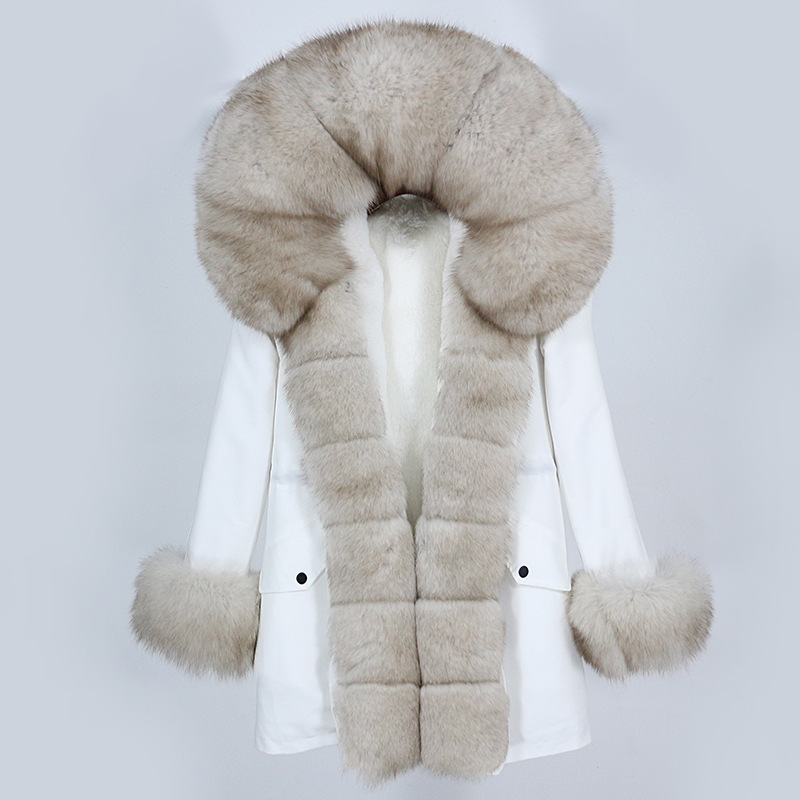 Haină de blană de vulpe medie și lungă pentru femei, cu căptușeală detașabilă de iarnă Parker Fur_voghion.com