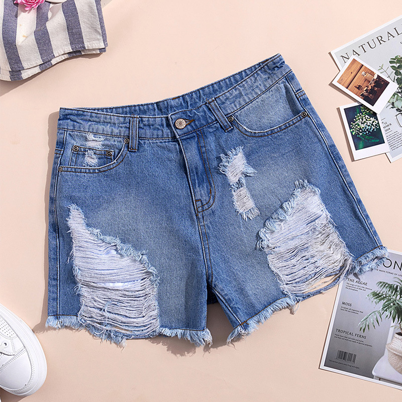 时颖破洞牛仔短裤女夏季2022新款欧美有口袋街头风女士牛仔短裤