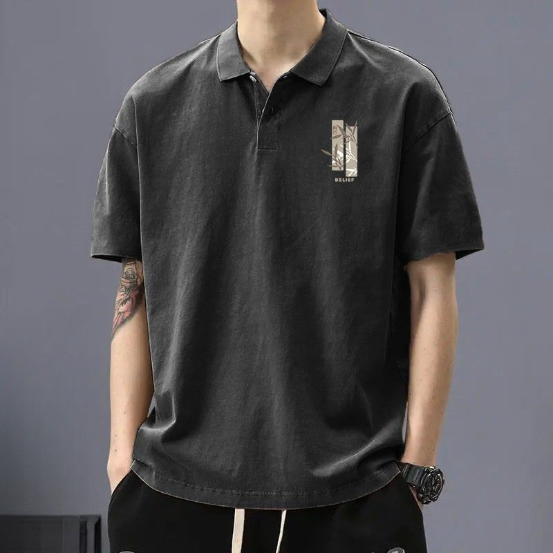 Cross-Border Simple Lapel Short-Sleeve T-Shirt, Summer Loose Cartoon Print Versatile Ins Trendy Brand Youth Polo Shirt in Stock Cross-Border Simple Lapel Short-Sleeve T-Shirt, Summer Loose Cartoon Print Versatile Ins Trendy Brand Youth Polo Shirt in Stock