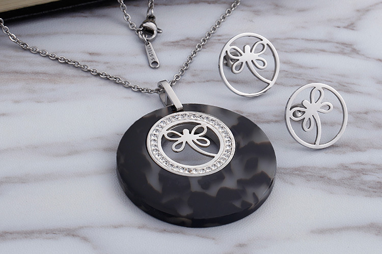 Fashion Water Droplets Heart Shape Titanium Steel Inlay Rhinestones Earrings Necklace 1 Set