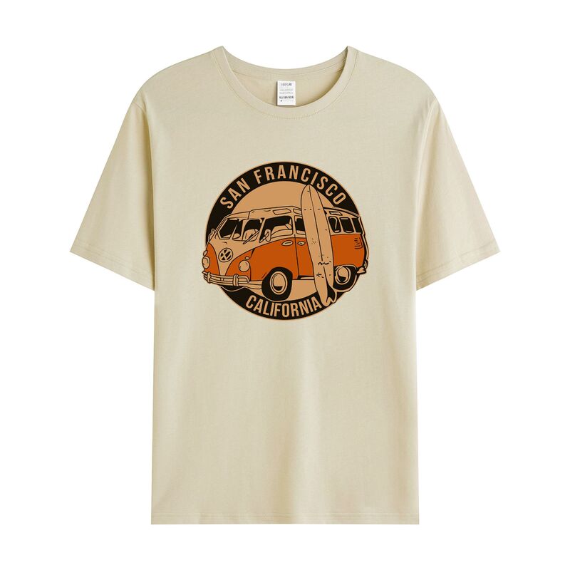 独立駅クロスボーダー男性レトロ車模様綿100% ゆるいプルオーバー半袖tシャツ|undefined