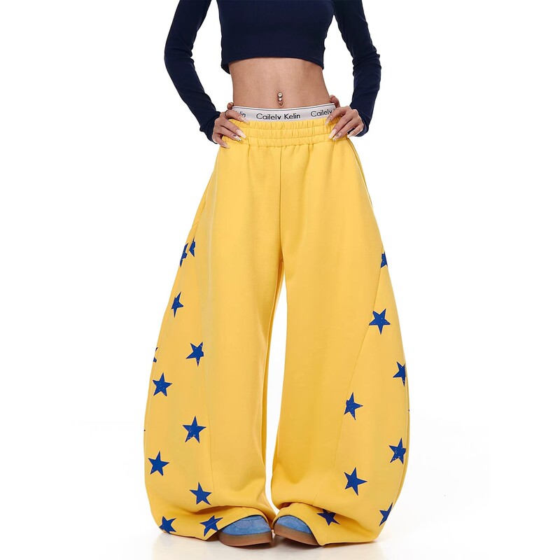 American Retro Design Color-Blocking Star Print Curved Sweatpants Unisex New Style Jazz Dance Loose Wide-Leg Pants Trendy American Retro Design Color-Blocking Star Print Curved Sweatpants Unisex New Style Jazz Dance Loose Wide-Leg Pants Trendy