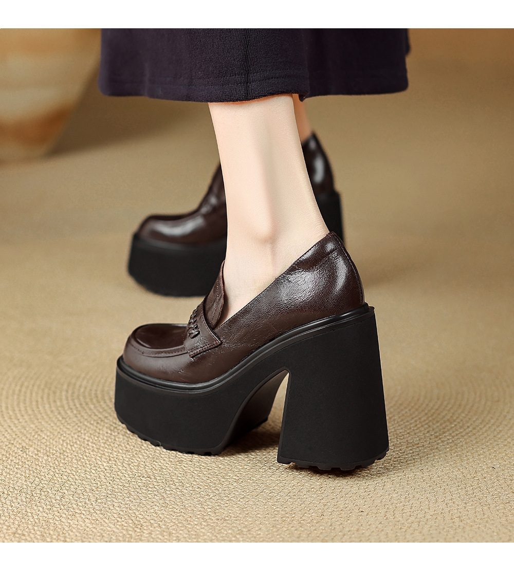 Giày loafer nữ đế dày da cừu non phong cách JK — màu nâu chi tiết 6