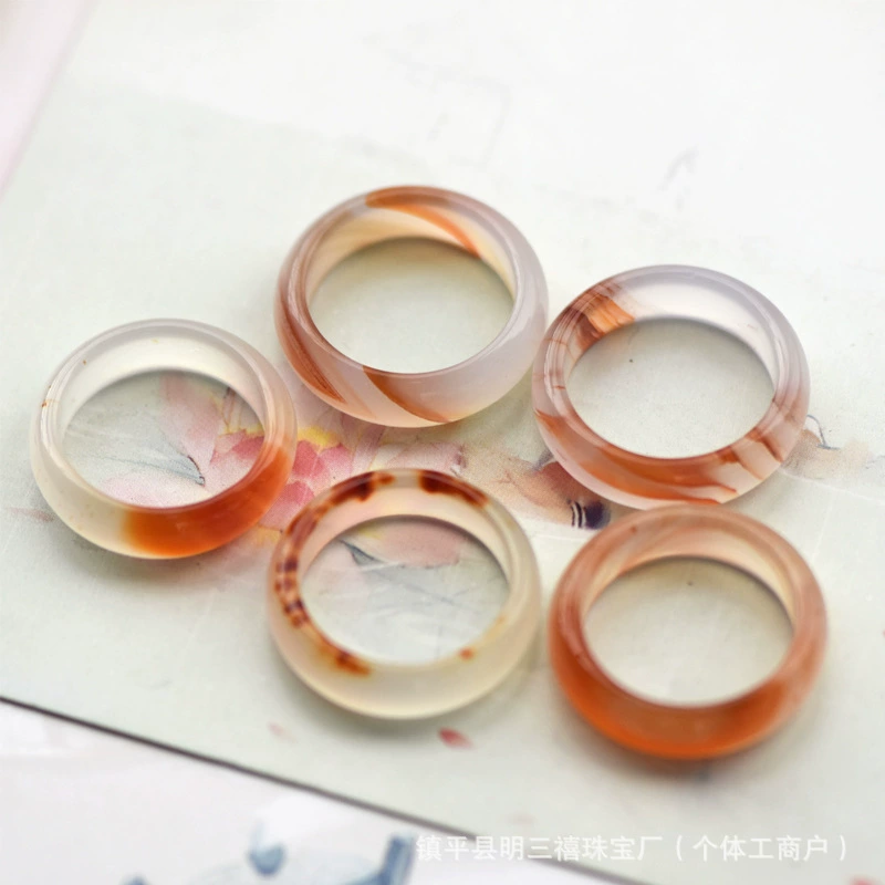 Agate Ring, organic agate with white-jade ice effect, sizes 15–18 (random color)