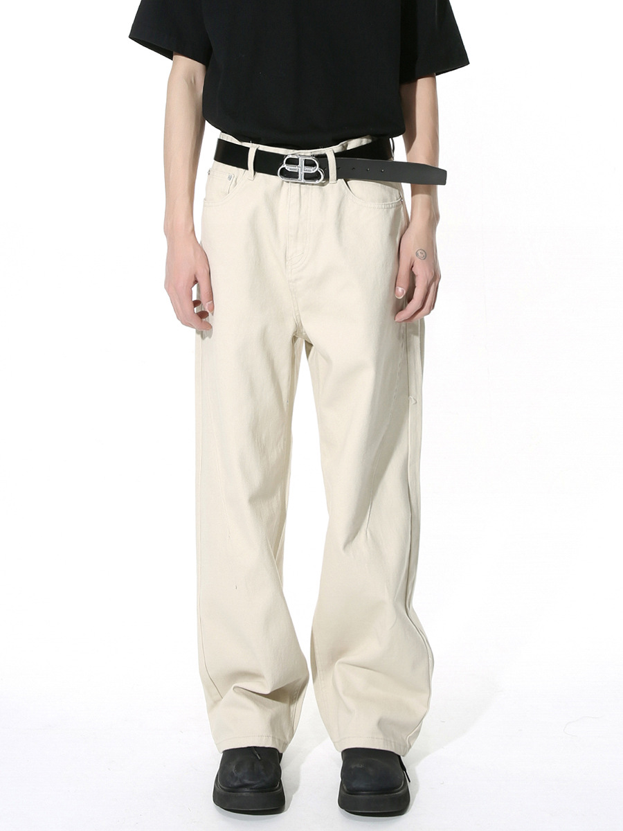 Ropa para hombre MTLCLOTHES | Jeans básicos holgados de estilo coreano, de color liso, estilo Cleanfit, lavados, de corte recto y sencillos.