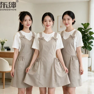 跨境韩版美甲美容服务员厨房防泼水防油工装家用印字奶茶店餐饮