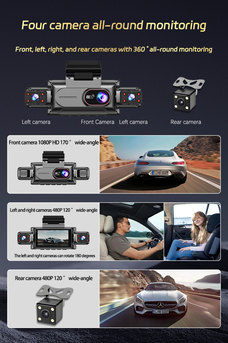 Factory-installed dashcam with no wiring required, 360-degree panoramic view, high-definition night vision, 24-hour parking monitoring