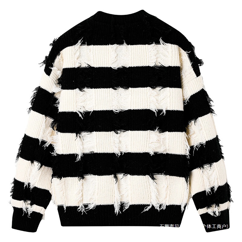 Cross-Border Design Niche Knitwear for Women 2025 New Autumn and Winter Casual Knitwear Versatile Loose Stripesd Pullover