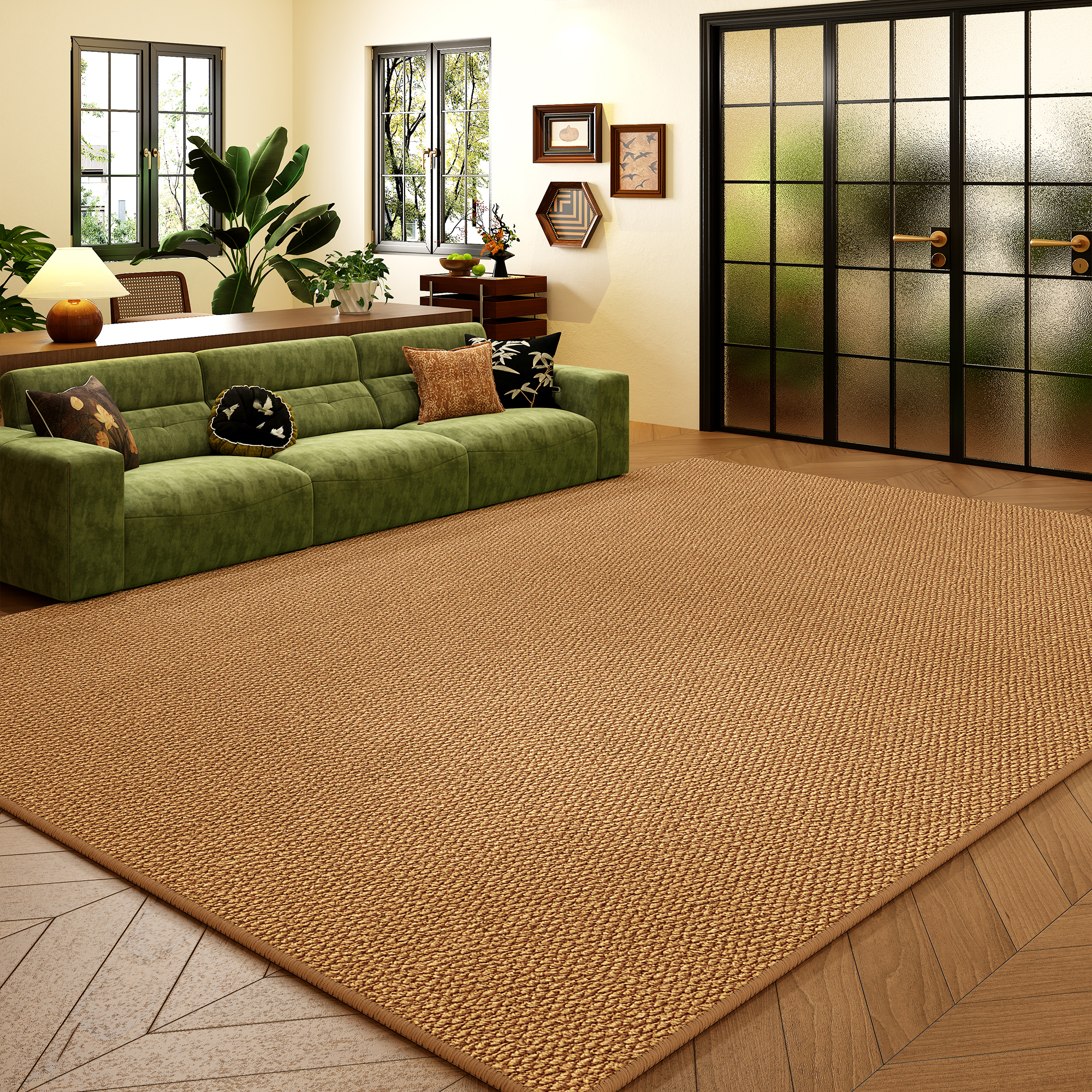 Alfombras sala de estar 2026 nuevo anillo de piña de seda imitación dormitorio de tronco tatami hogar estofado alfombra de suelo sólido
