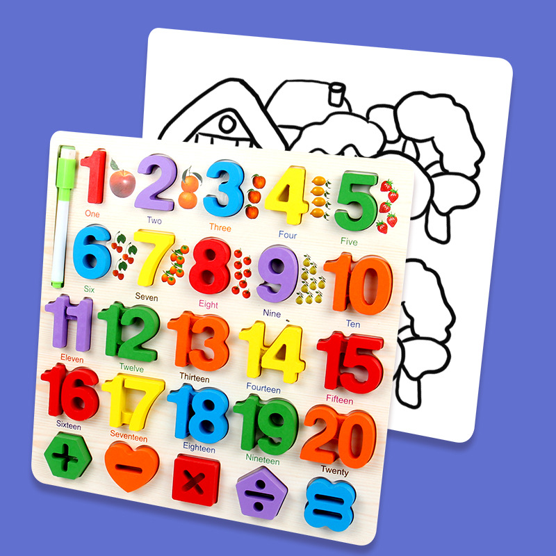 Niños transfronterizos madera números letras rompecabezas puzzle color forma pintura cognitiva juguetes de educación temprana