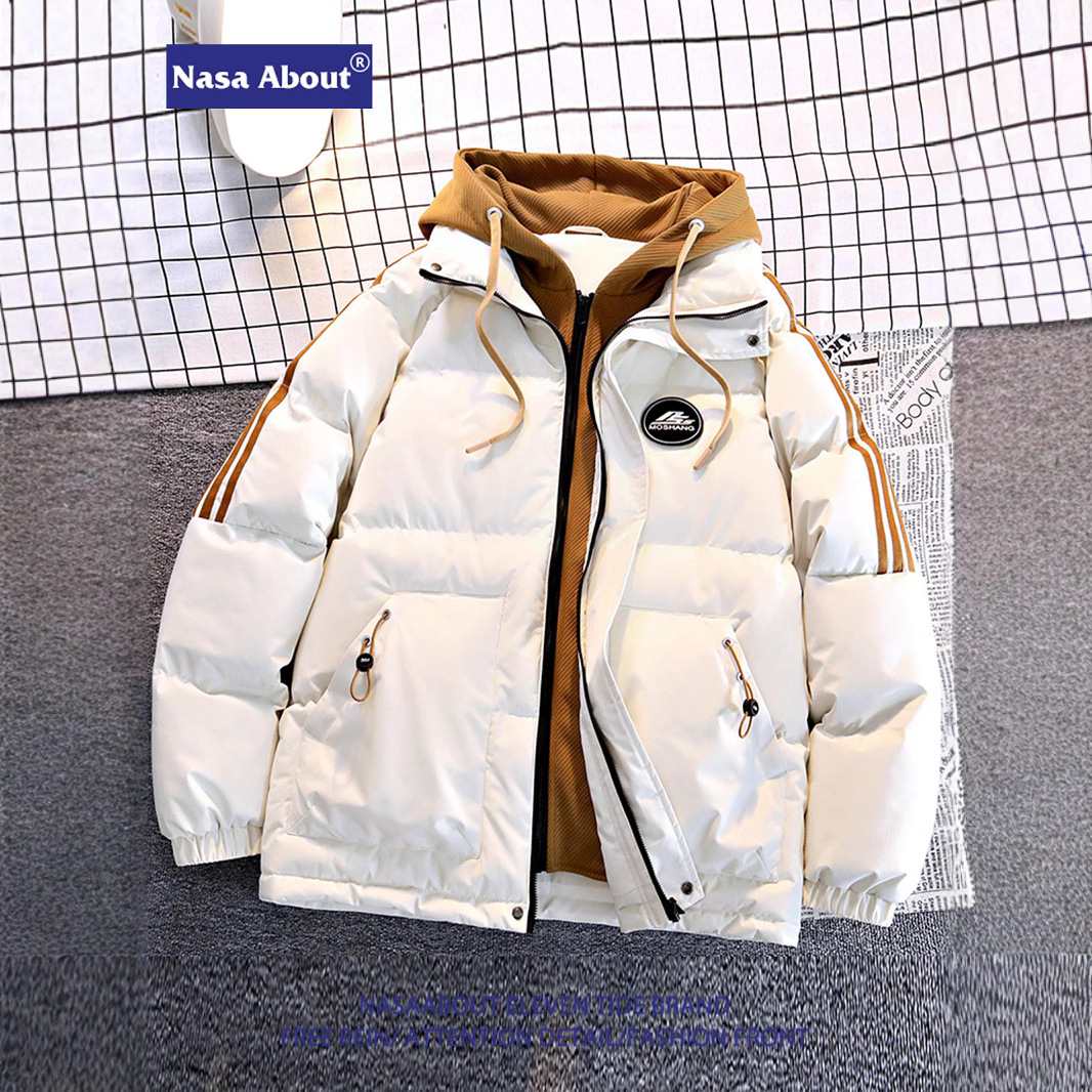 Fake NASA dos piezas engrosadas chaqueta de plumón hombre 2024 nuevo otoño invierno chaqueta caliente de moda casual juvenil