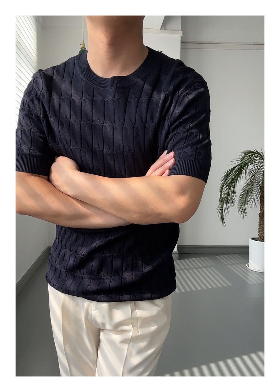 Herren Slim Fit Strick Polohemd Einfarbiges Lässiges Sommeroberteil_voghion.com