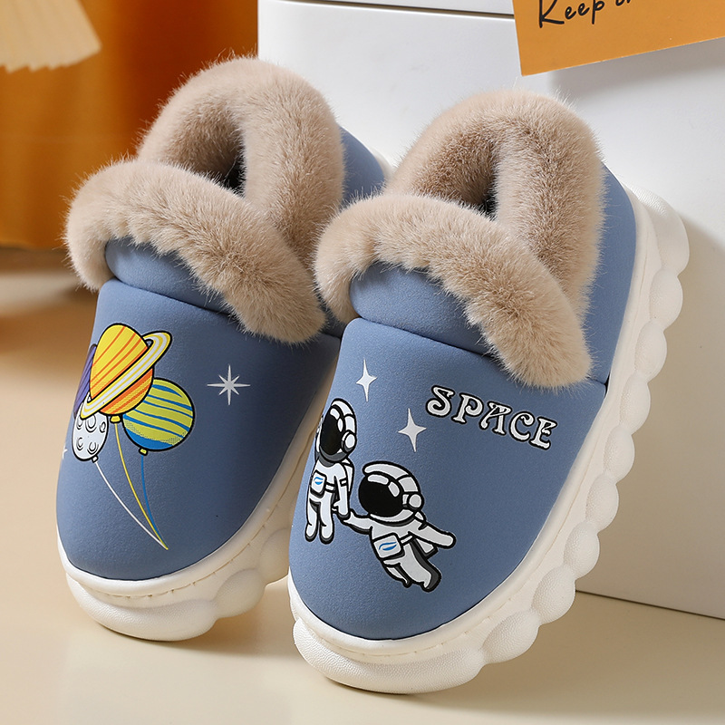 2023 New Winter Children's Cotton Shoes Boys Astronaut Rainproof Cloth Cartoon Thick Sole Big Children's Bag Root Baby Cotton Shoes