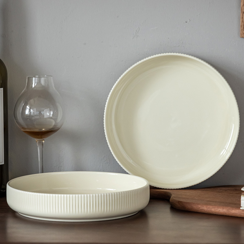Plato básico Plato profundo de cerámica de color sólido Plato de verduras para el hogar de estilo nórdico Tazón grande redondo Plato de sopa Plato de ensalada Tazón de vajilla