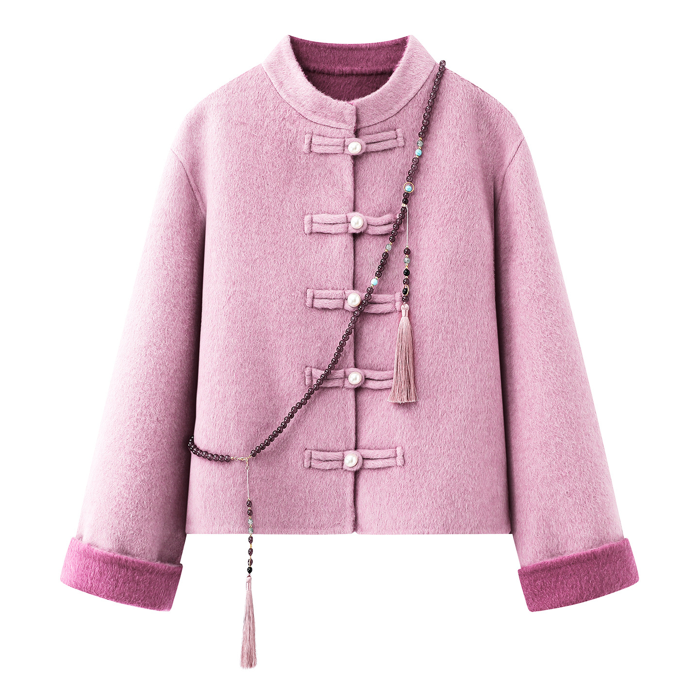 B0Jj-25170 Chinese Style Double-Sided Cashmere Outwear 2025 Autumn and Winter New Design Buttoned Short Outwear