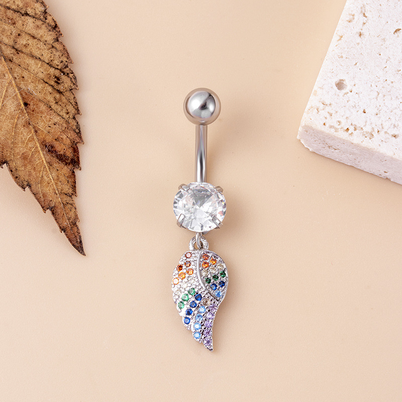 Fashion Heart Shape Stainless Steel Copper Inlay Zircon Belly Ring 1 Piece