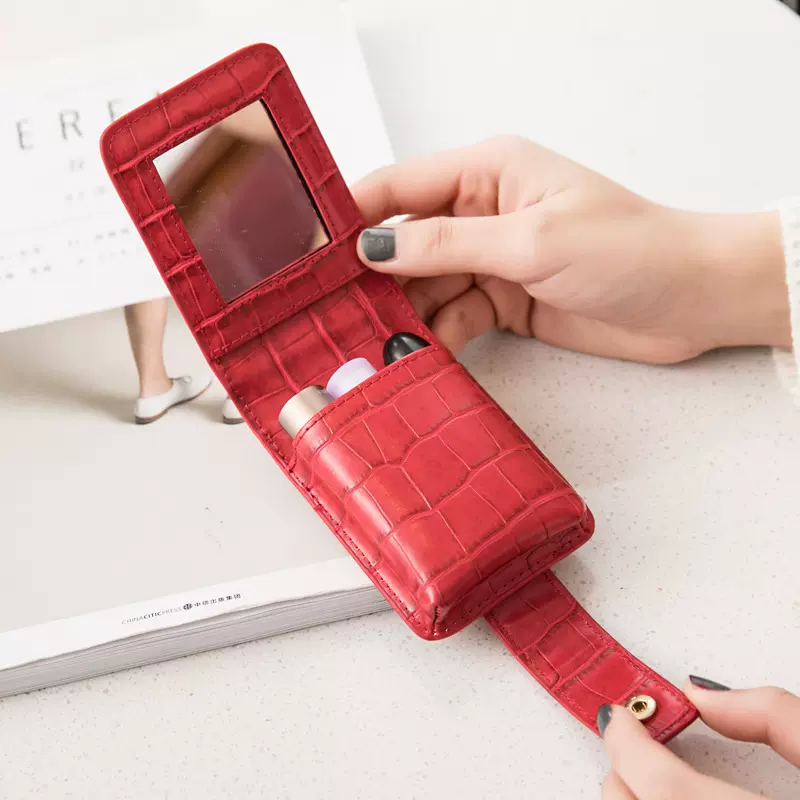 2025新款化妆包女 创意带镜子补妆口红包 时尚便携随身迷你收纳包