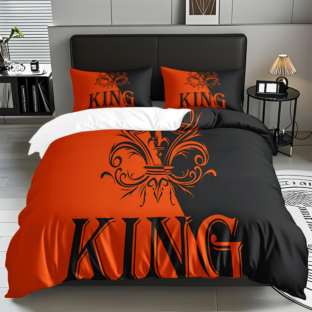 TEMU / JIT textil doméstico alfabeto digital impresión molido conjunto textil doméstico suave piel transpirable colcha cubierta de almohada combinación