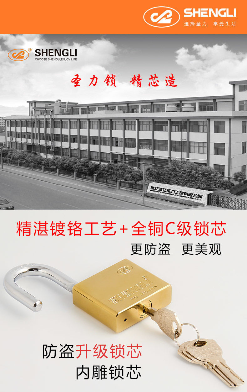 Pujiang factory direct sales thick type Shengli chrome-plated lock with waterproof ring copper core padlock warehouse door lock head pic 1