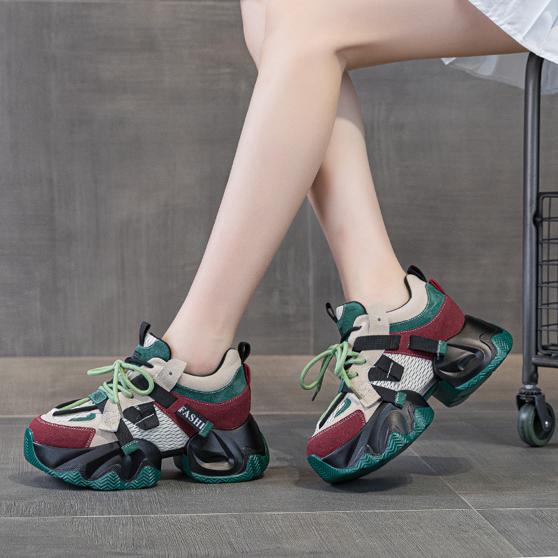 Women's Dad Sneakers 2026 Spring and Autumn New Versatile Genuine Leather Trendy Soft-Soled High-Energy Thick-Soled Sneakers for Petite Individuals Women's Dad Sneakers 2026 Spring and Autumn New Versatile Genuine Leather Trendy Soft-Soled High-Energy Thick-Soled Sneakers for Petite Individuals