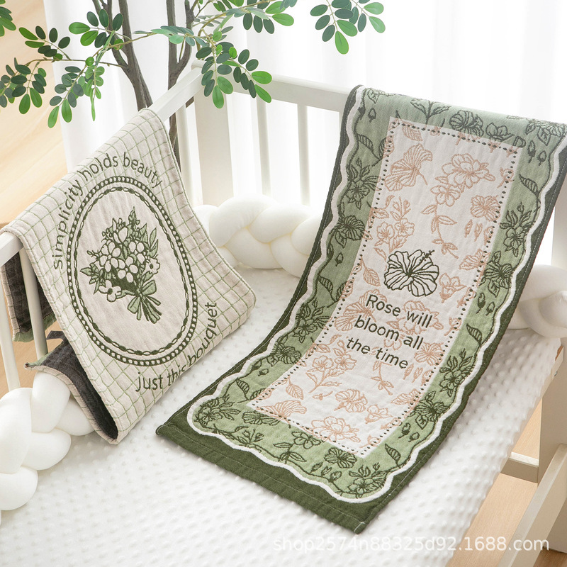 4-Layer Gauze Pure Cotton Large Towel Type a Camellia Chinese Style Green Song Dynasty Aesthetic Family Adult Bath Face Wash Towel