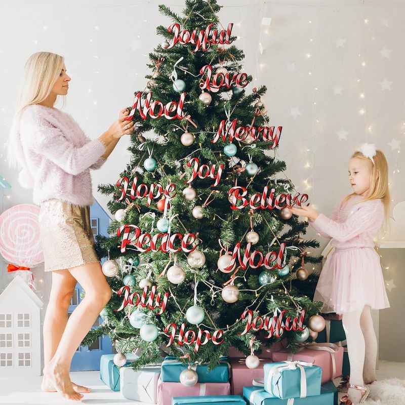 クロスボーダー新しいクリスマスツリー木製キャンディデコレーション赤と白のBelieveJoy文字中空木製吊り下げ装飾|undefined