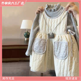 韩版童装2025新款女童连衣裙套装儿童洋长袖低领打底衫夹棉背潮流