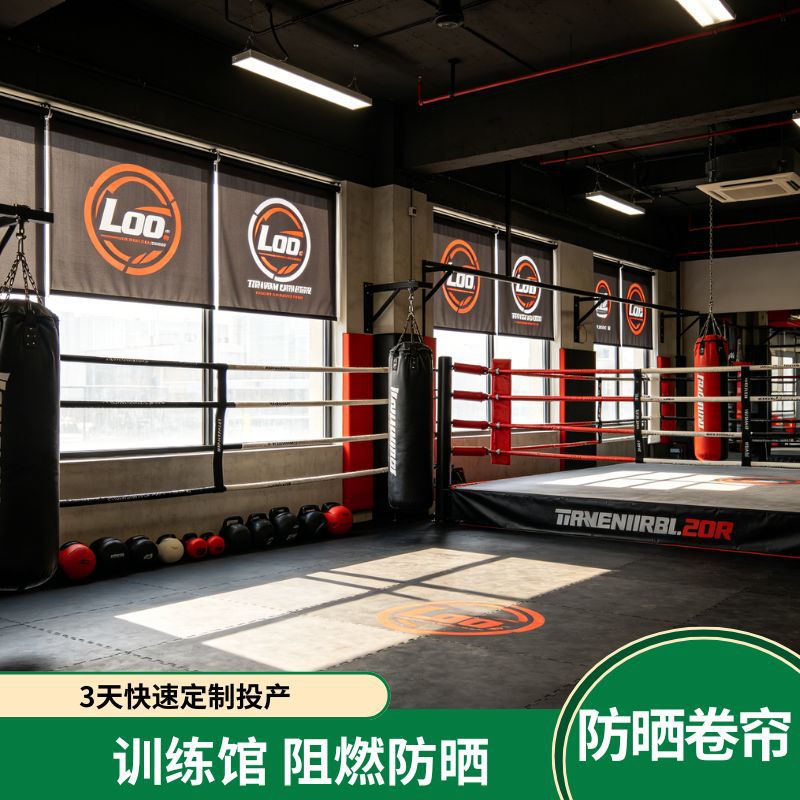 定制训练馆防晒卷帘3天快速定制投产遮阳卷帘阻燃防晒全遮光卷帘