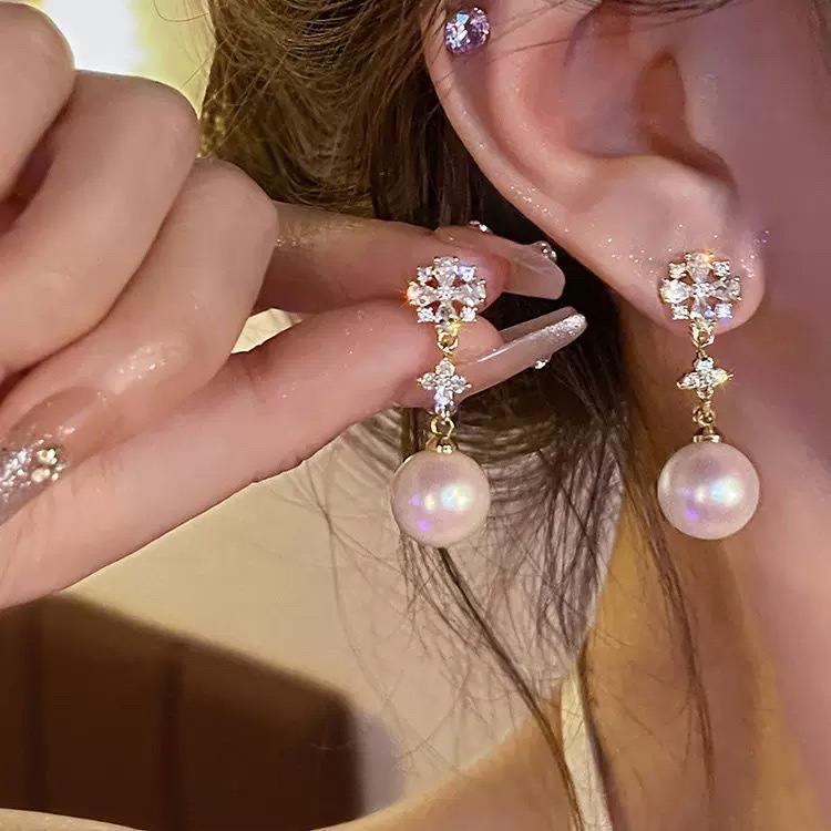 48#벚꽃 연핑크 십자꽃 진주 귀걸이
