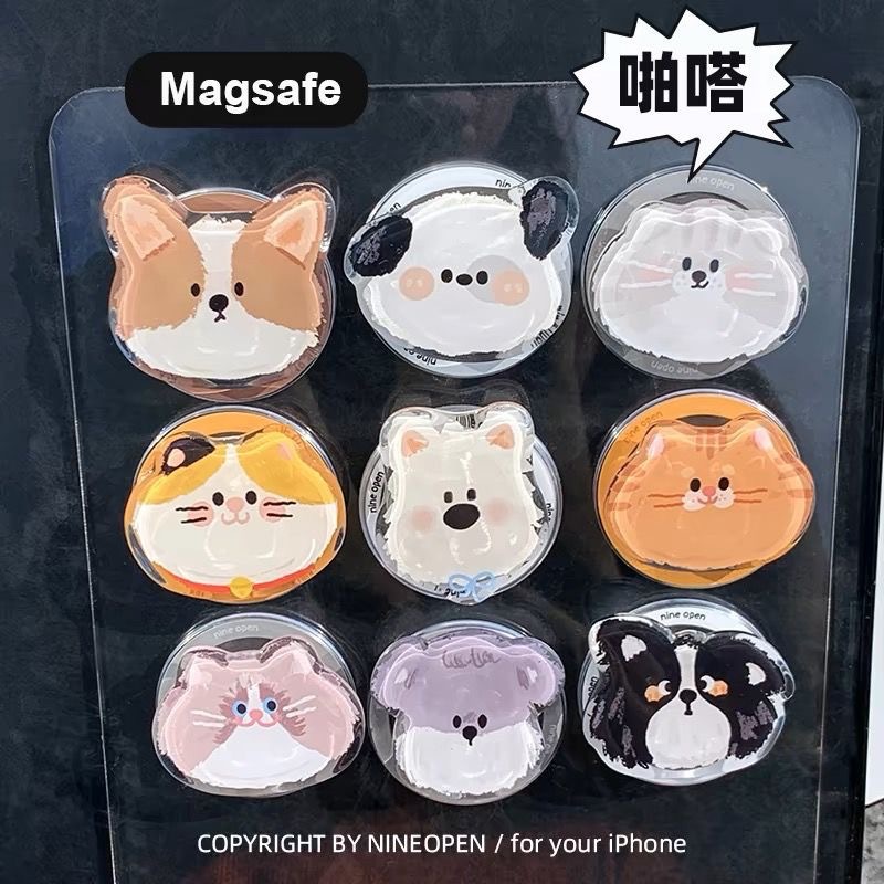 Japanese and Korean Ins Style Corgi Puppy and Cat Suitable for Magsafe Magnetic Holder Retractable Lazy Portable Ring Buckle