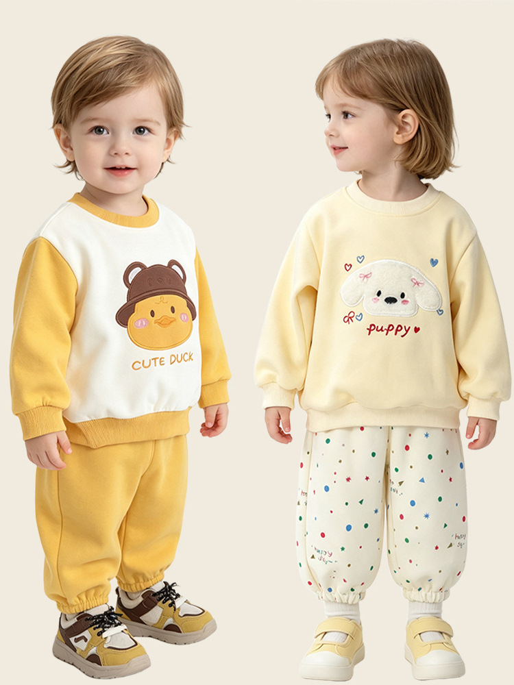 Girls' and Boys' Spring and Autumn Outfits, Children's Sweatshirt and Sweatpants, Baby Two-Piece Set, Stylish Cotton Children's Clothing for Toddlers and Young Kids